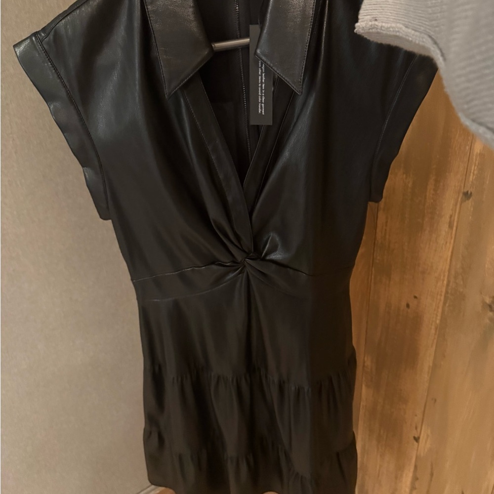 Alice + Olivia NWT Mila Black Faux Leather Mini Dress - Picture 7 of 8